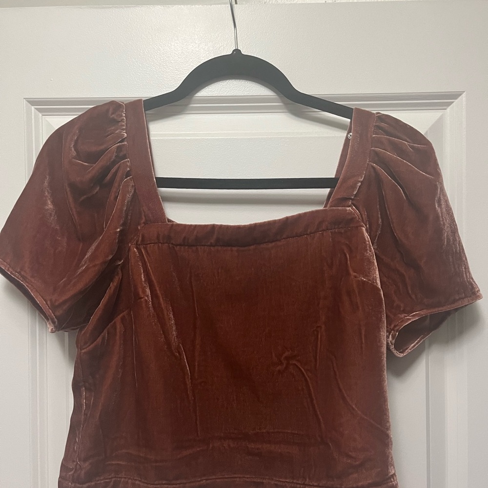 Madewell hopewell puff-sleeve crop top in silk-blend velvet (xs)